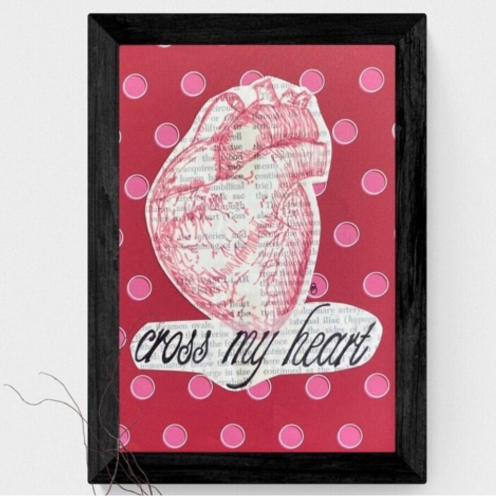 Heart Art Print 5”x7” Red & Pink Polka Dot Anatomical Heart Cross My Heart Print